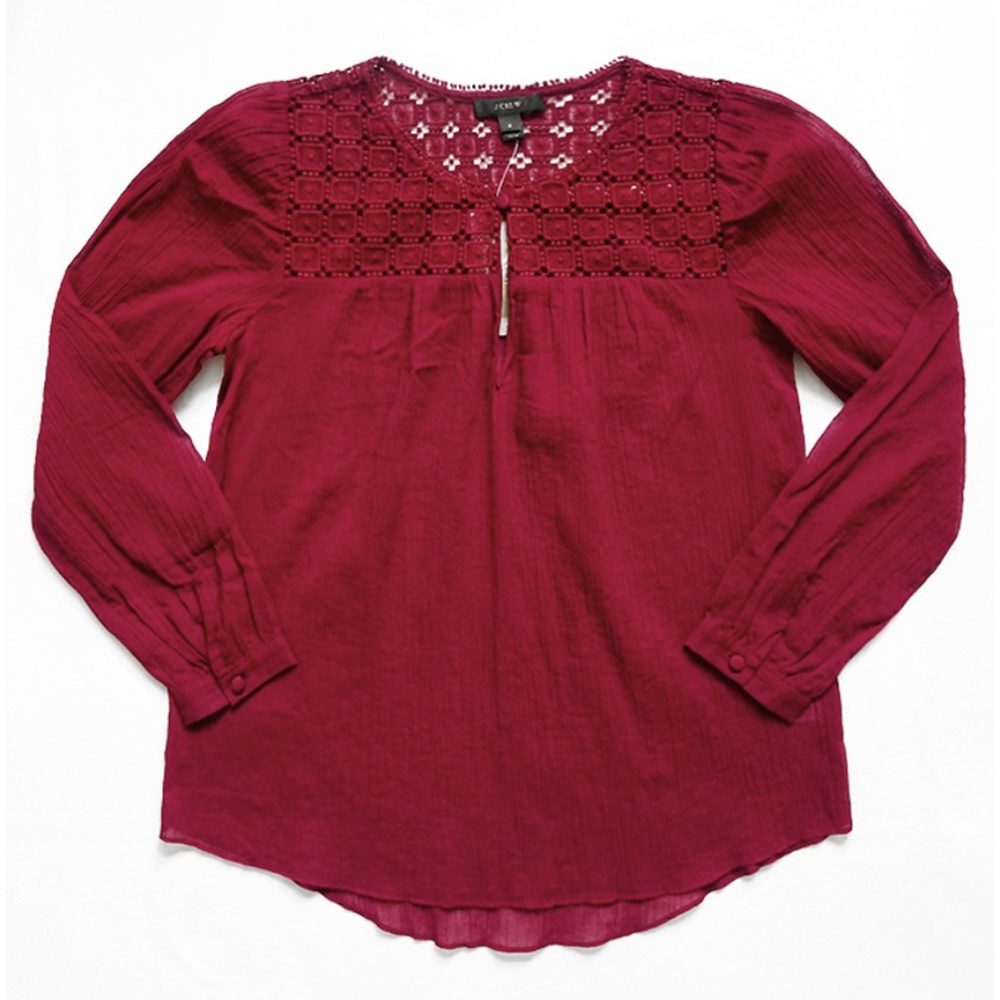 Sheer Gauze Tile Embroidery Billow Sleeve Blouse 2